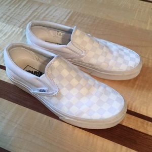 Vans all white checkered slip-on shoes